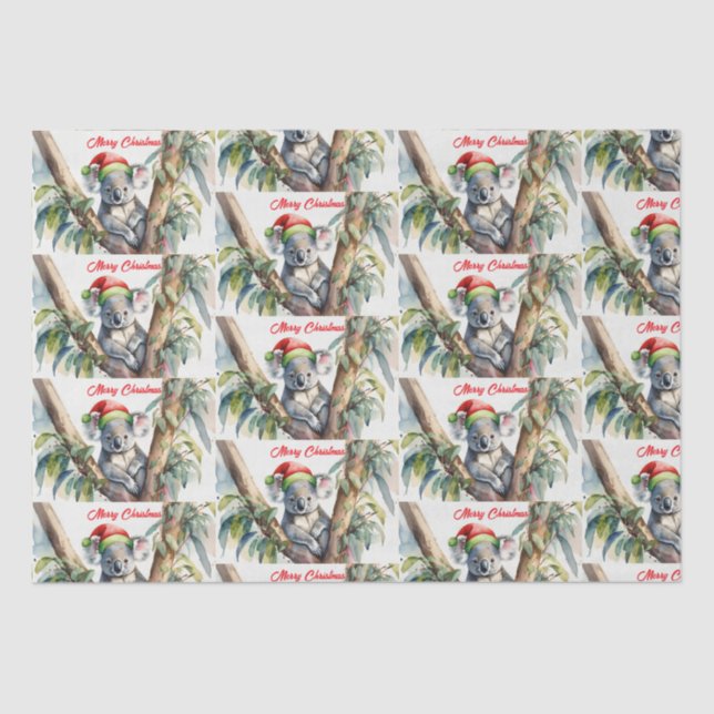 Papel De Seda Feliz Natal Koala sentado em Gumtree (Frente )