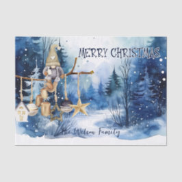 Papel De Seda Feliz Natal Lady Gnomo sobre Floresta Azul