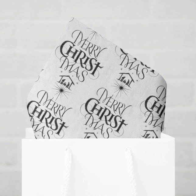 Papel De Seda Feliz Natal Letreiro Caligráfico Cristão (Sacola de presentes)