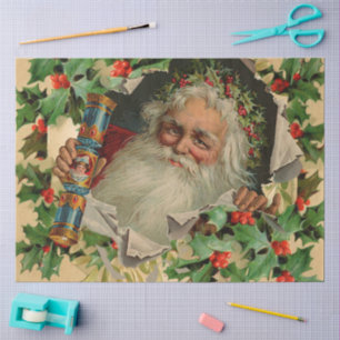 Papel De Seda Feliz Natal Pai Natal Claus Antiquado clássico