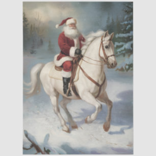Papel De Seda Feliz Natal Papai Noel Montado em Cavalo Branco Ne