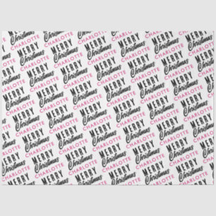 Papel De Seda Feliz Natal Personalizado Nome Rosa Trendência