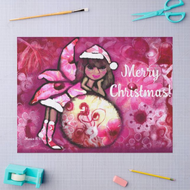 Papel De Seda Feliz Natal Pixie Whimsical Floral Decoupage (Arte )