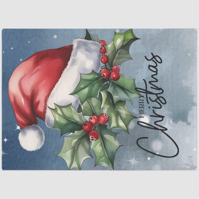 Papel De Seda Feliz Natal Santa Hat e Natal Holly (Frente )