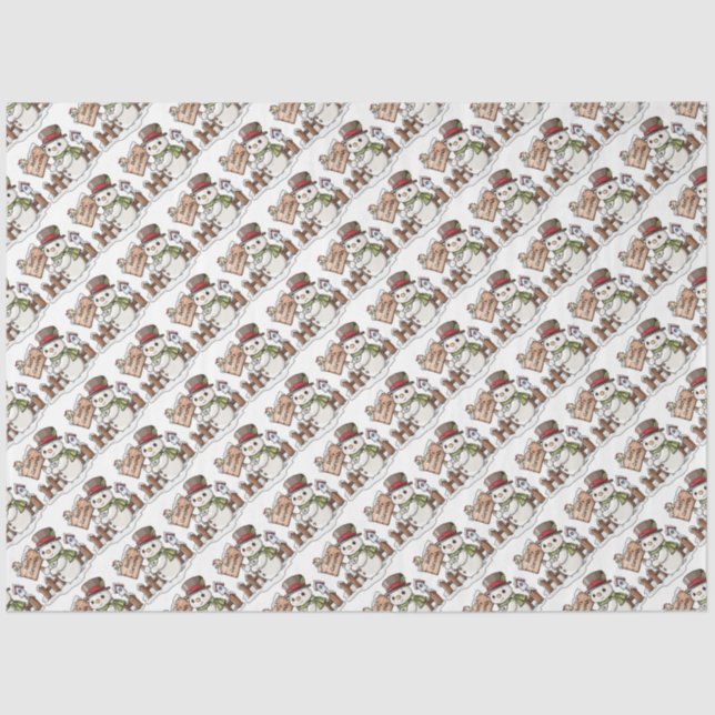 Papel De Seda Feliz Natal Snowmen (Frente )