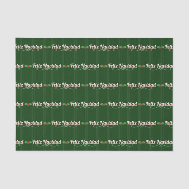 Papel De Seda Feliz Navidad Striped Holly Berries (Frente )
