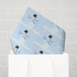 Papel De Seda Feliz Neve Padrão Azul Natal Inverno