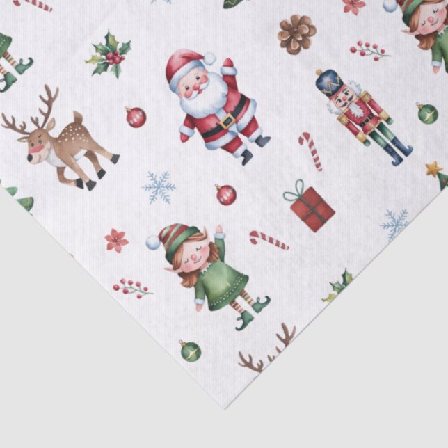 Papel De Seda Feliz Papai noel de árvore de Natal Reindeer Nutcr (Detalhes)