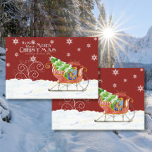 Feliz Papai noel de Natal Sleigh Gifts Snowflakes 