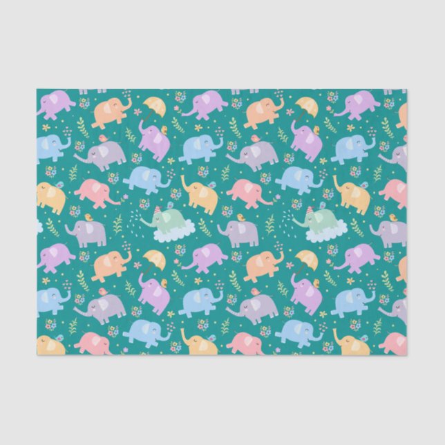 Papel De Seda Feliz Partido do Jardim Elefante com flores de gua (Frente )