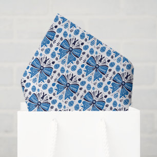 Papel De Seda Feliz Páscoa Laço Azul Arte Popular Coelho & Ovos