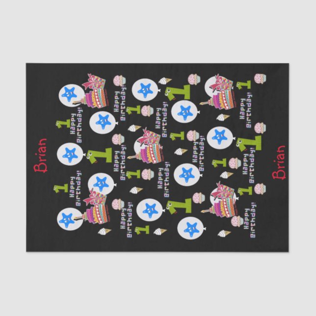 Papel De Seda Feliz Primeiro Aniversário Documento Tecido #1 (Frente )