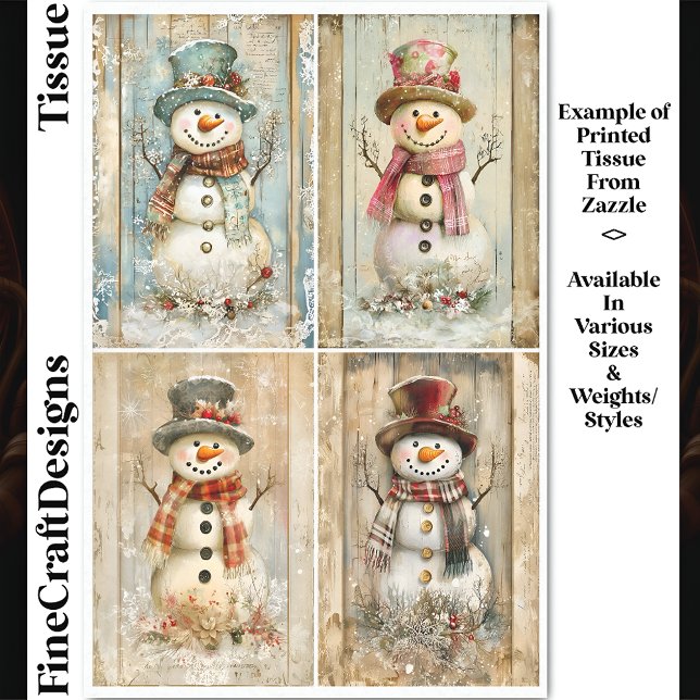 Papel De Seda Felizes Bonecos de Neve Rústicos, Chapéu, Cachecol (Criador carregado)
