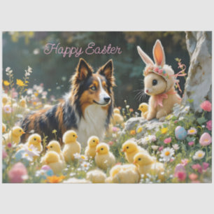 Papel De Seda Felz pascoa Collie e Pintinhos