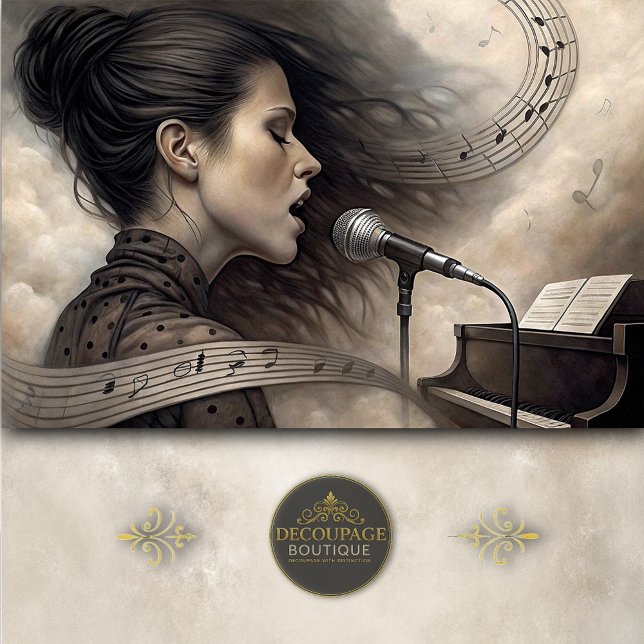 Papel De Seda Female Vocalist with Piano & Music Staff Decoupage (Female Vocalist With Piano and Music Staff Decoupage Tissue Paper )