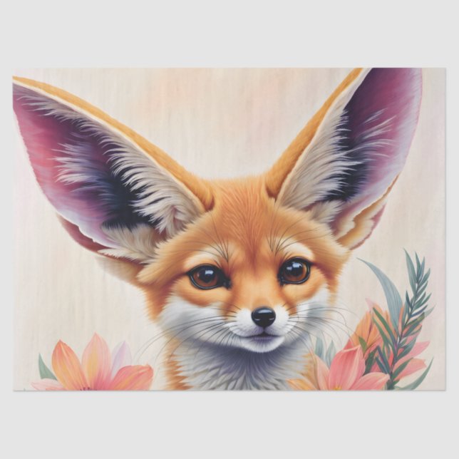 Papel De Seda Fennec Fox Floral Art (Frente )
