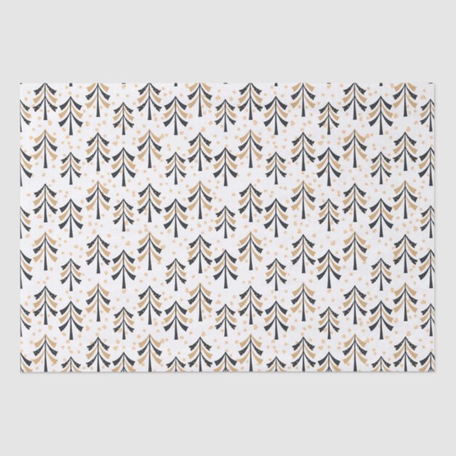 Papel De Seda Feriado de Árvores de Natal Douradas em Chic Trend (Frente )