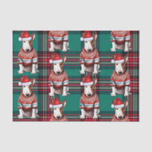 Papel De Seda Feriado de Cão Vermelho Xadrez Verde Touro Terrier