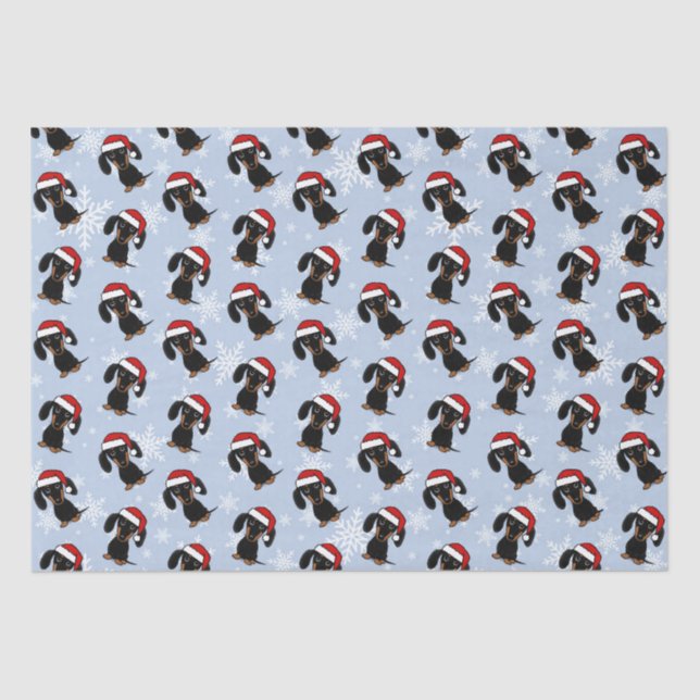 Papel De Seda Feriado de Natal de Dachshund, preto e bronzeado (Frente )