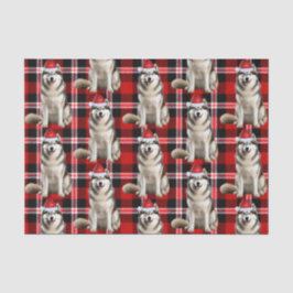 Papel De Seda Feriado de Natal do Cão Malamute da Xadrez Vermelh