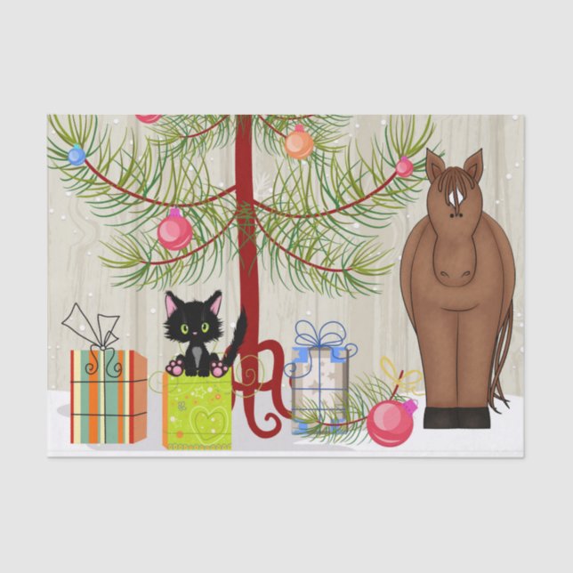 Papel De Seda Feriado de Natal, Gato Castanho e Gato de Kitten (Frente )