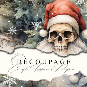 Papel De Seda Feriado de Natal Gótico Skulls Red Santa Hats