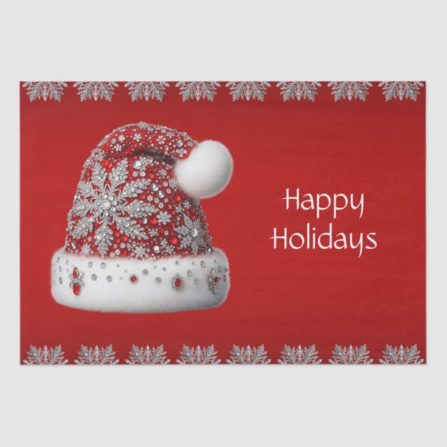 Papel De Seda Feriado de Natal Red Santa Hat (Frente )