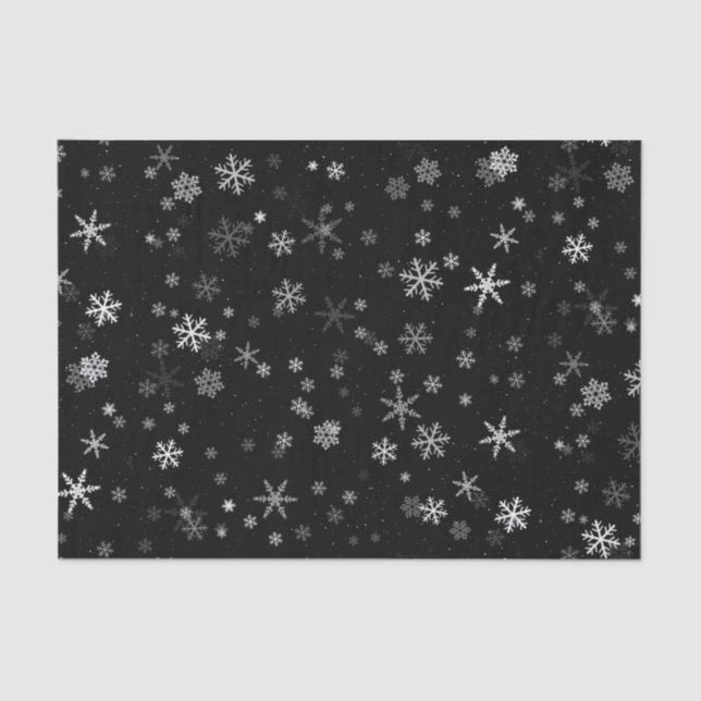 Papel De Seda Feriado de Padrão de Neve Preto e Branco (Frente )