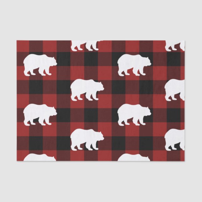Papel De Seda Feriado de Padrão de Urso Xadrez Vermelho de Búfal (Frente )