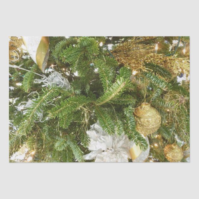 Papel De Seda Feriado de Prata e Árvore de Natal Dourada (Frente )