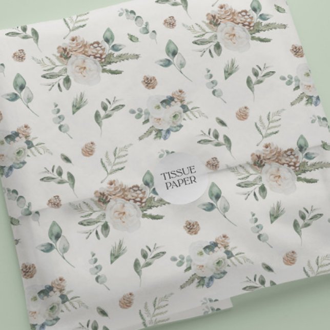 Papel De Seda Feriado Inverno Branco Floral Pinecone Natal (Criador carregado)