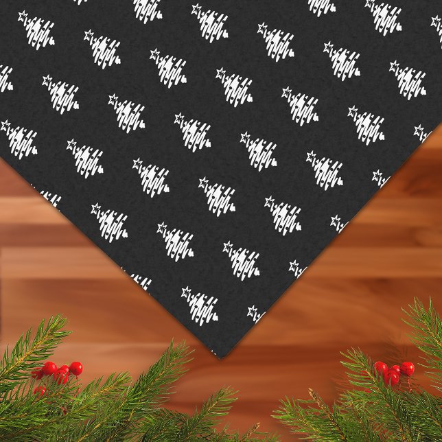 Papel De Seda Feriado Mínimo Preto da Árvore de Natal (Christmas Tree Black White Modern Minimal Holiday Tissue Paper)