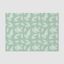 Papel De Seda Feriado Rustic Pine Cones White e Mint
