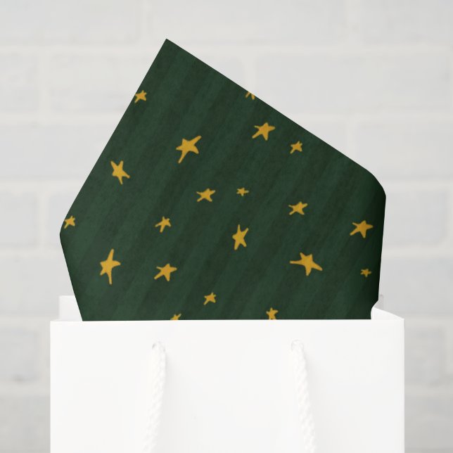 Papel De Seda Feriado Verde Amarelo Estrela Listra Natal (Sacola de presentes)