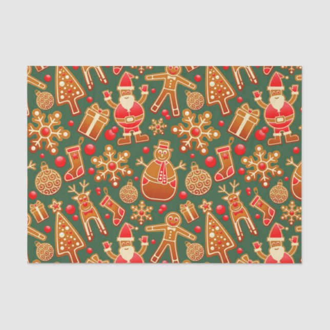 Papel De Seda Feriados do Natal Cookie em Verde (Frente )