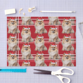 Papel De Seda Férias Cachorro Pomerânia Xadrez Vermelho Natal