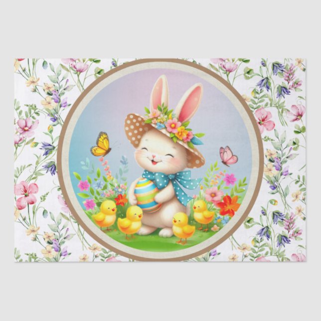Papel De Seda Férias Feliz das Flores da Páscoa e Coelhinhos da  (Frente )