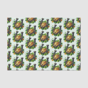 Papel De Seda Ferradura da Sorte e Moedas Douradas Padrão