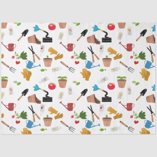 Papel De Seda Ferramentas de jardinagem Plantas Padrão de jardin (Frente )