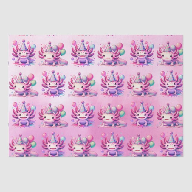 Papel De Seda Festa de aniversário da Rapariga Axolotl rosa e ro (Frente )