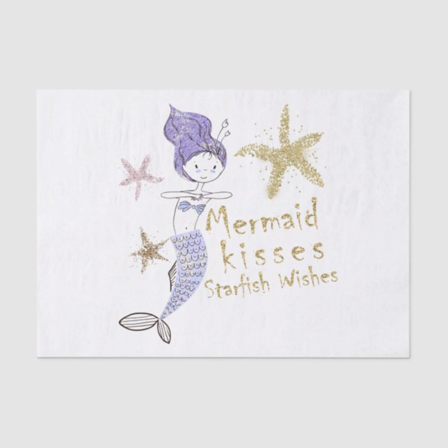 Papel De Seda Festa de Aniversário da Sereia com Brilho Roxo e D (Frente )