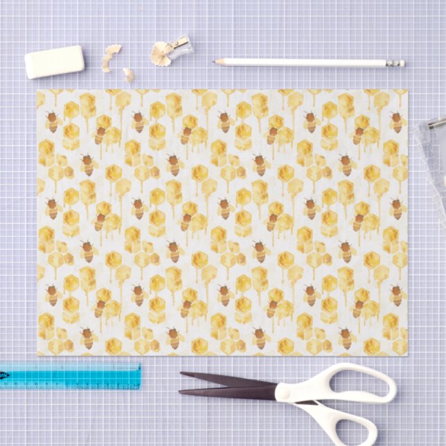 Papel De Seda Festa de Aniversário das Abelhas Melíferas Dourada (Arte )