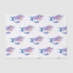 Papel De Seda Festa de aniversário de Sereia de Aquarela