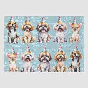 Papel De Seda Festa de aniversário de Tema de Cão Azul