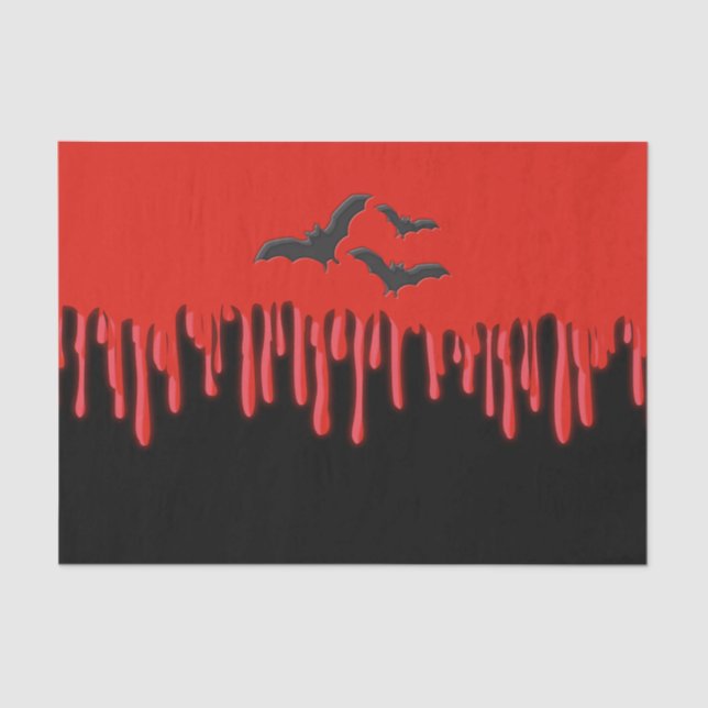 Papel De Seda Festa de Halloween com Morcegos Góticos e Sangue G (Frente )