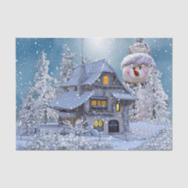 Papel De Seda Festa de Natal Inverno Branco Boneco de Neve Azul