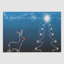Papel De Seda Festa de Natal Rena Árvore Céu Azul Estrelas Brilh