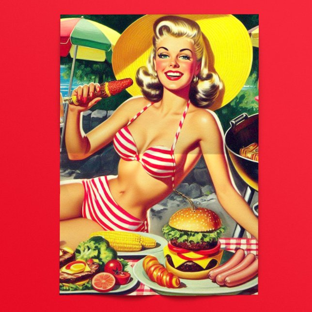 Papel De Seda Festa de Piscina com Churrasco Retrô Pin-up (Criador carregado)