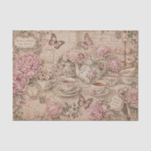 Papel De Seda Festa do Chá Vintage Peônias Rosa Cartas Escritas