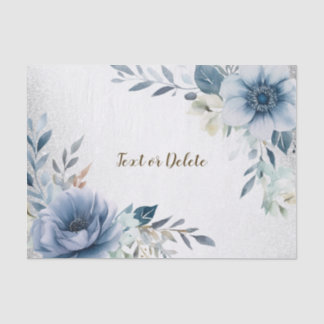 Papel De Seda Festa Flores de Aquarela Azul Empoeirado Prata Ele